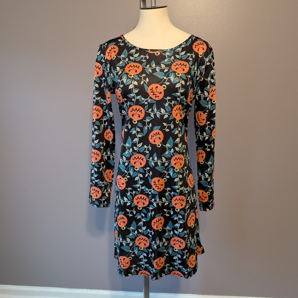 Halloween Pumpkin Print Long Sleeve Dress